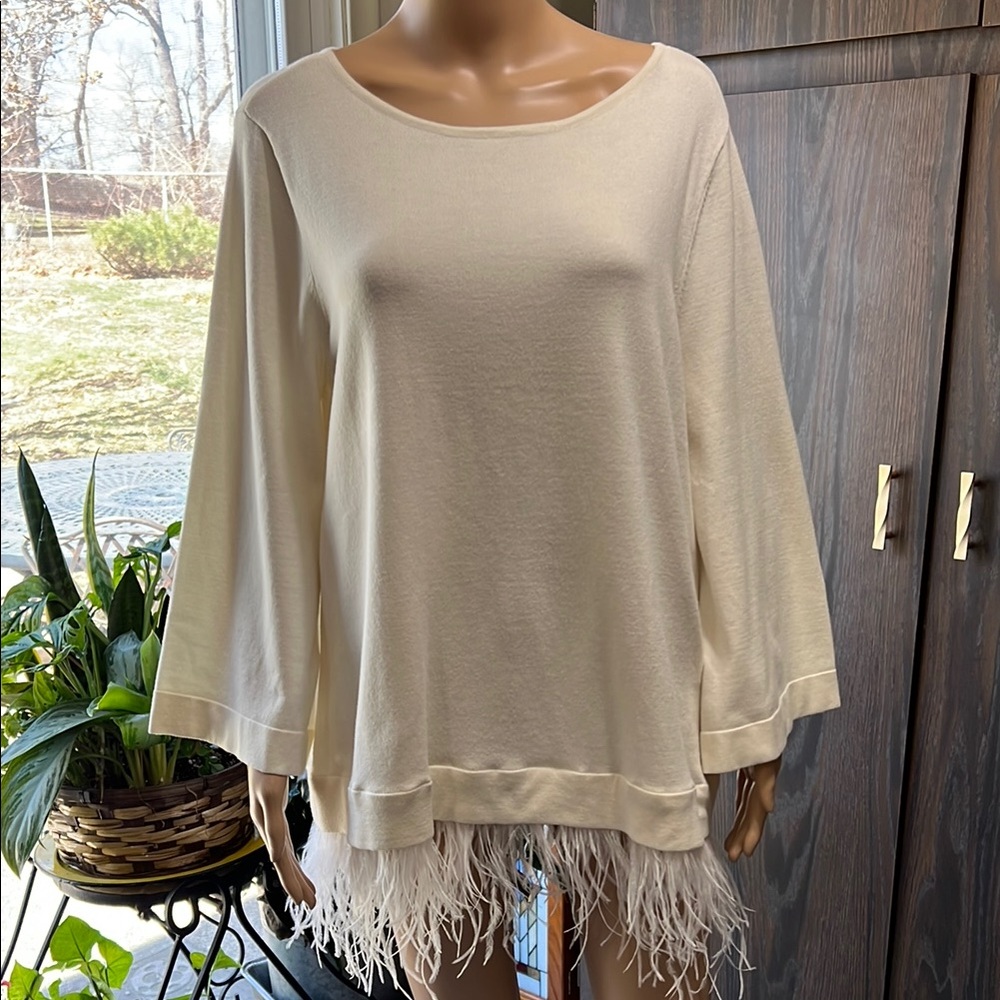 Chico’s Cream Feather Hem Pullover Sweater NWT Size 3 (US 16/XL)